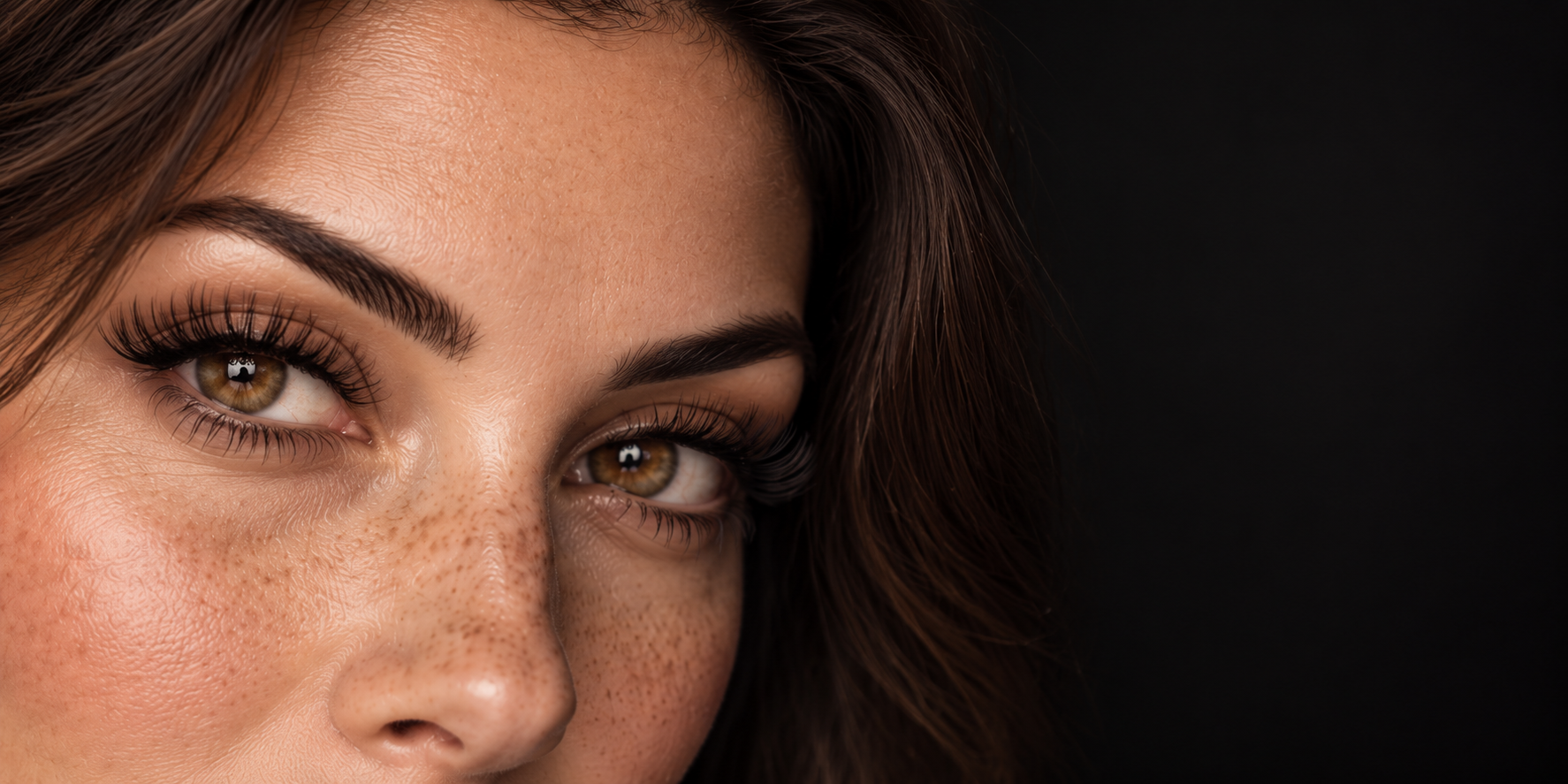 Illustrative beauty portrait showing defined lashes