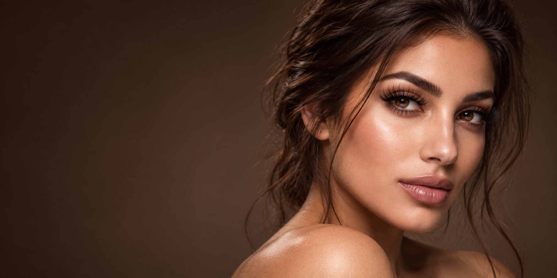 Original illustrative beauty portrait with defined curled lashes
