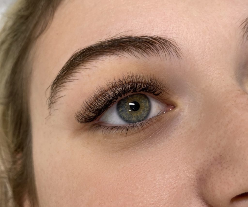Close-up of Kate's lash extension work